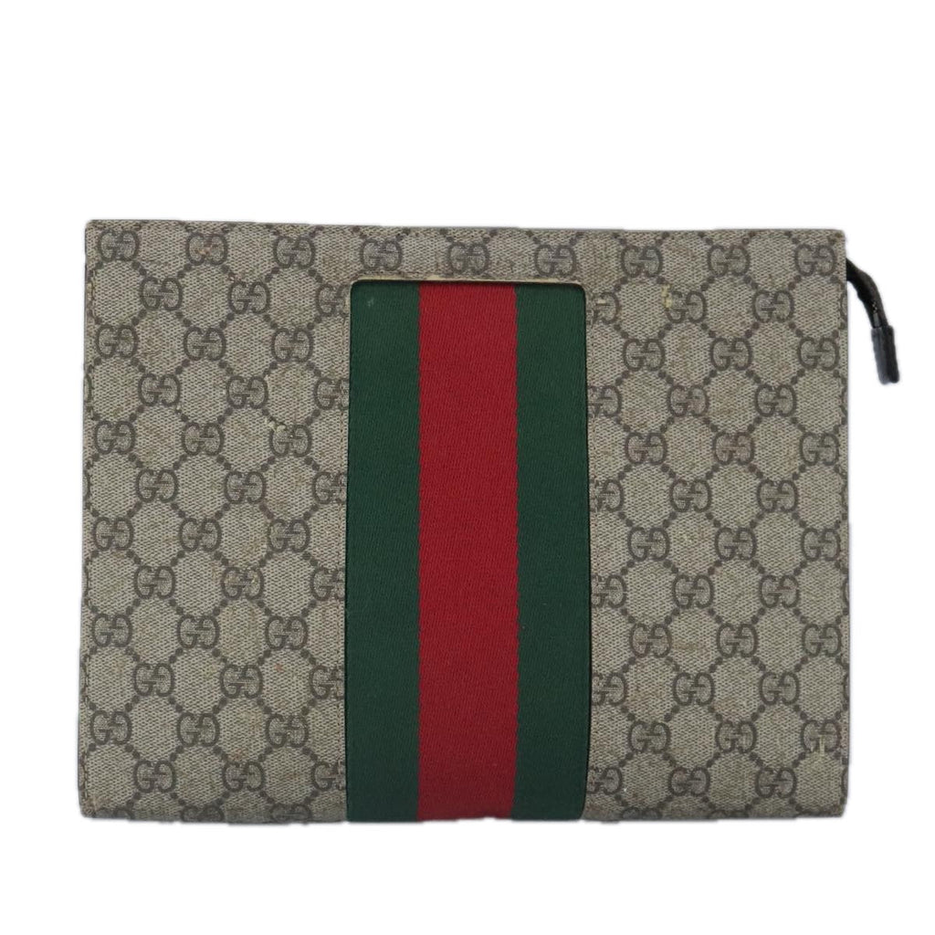 GUCCI GG Supreme Web Sherry Line Clutch Bag PVC Beige Red 99029