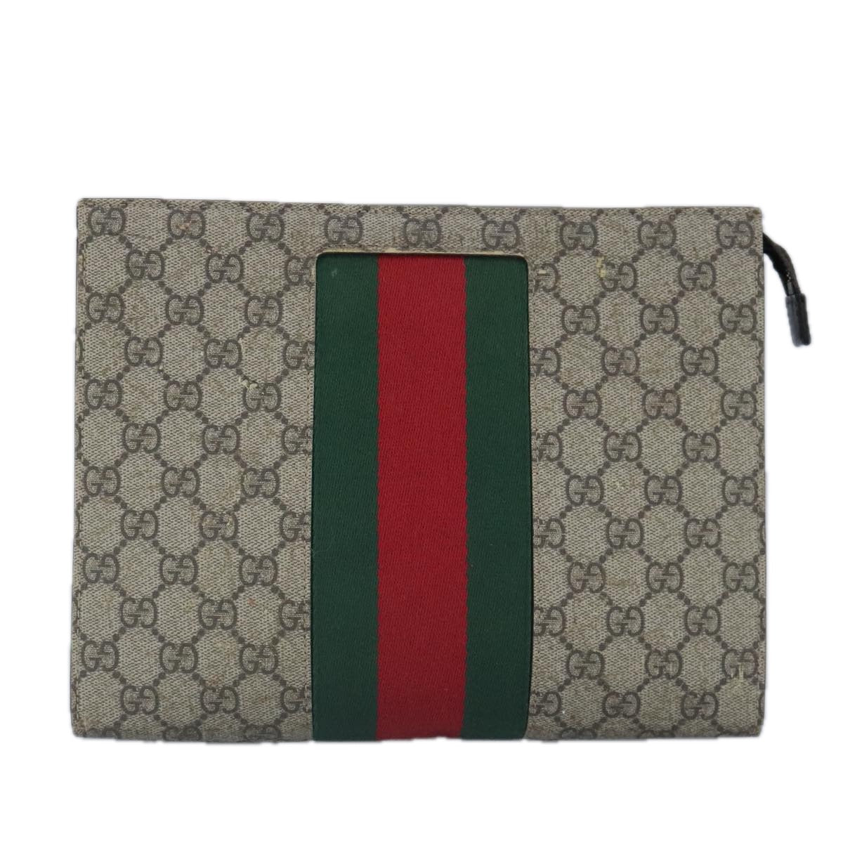 GUCCI GG Supreme Web Sherry Line Clutch Bag PVC Beige Red 99029