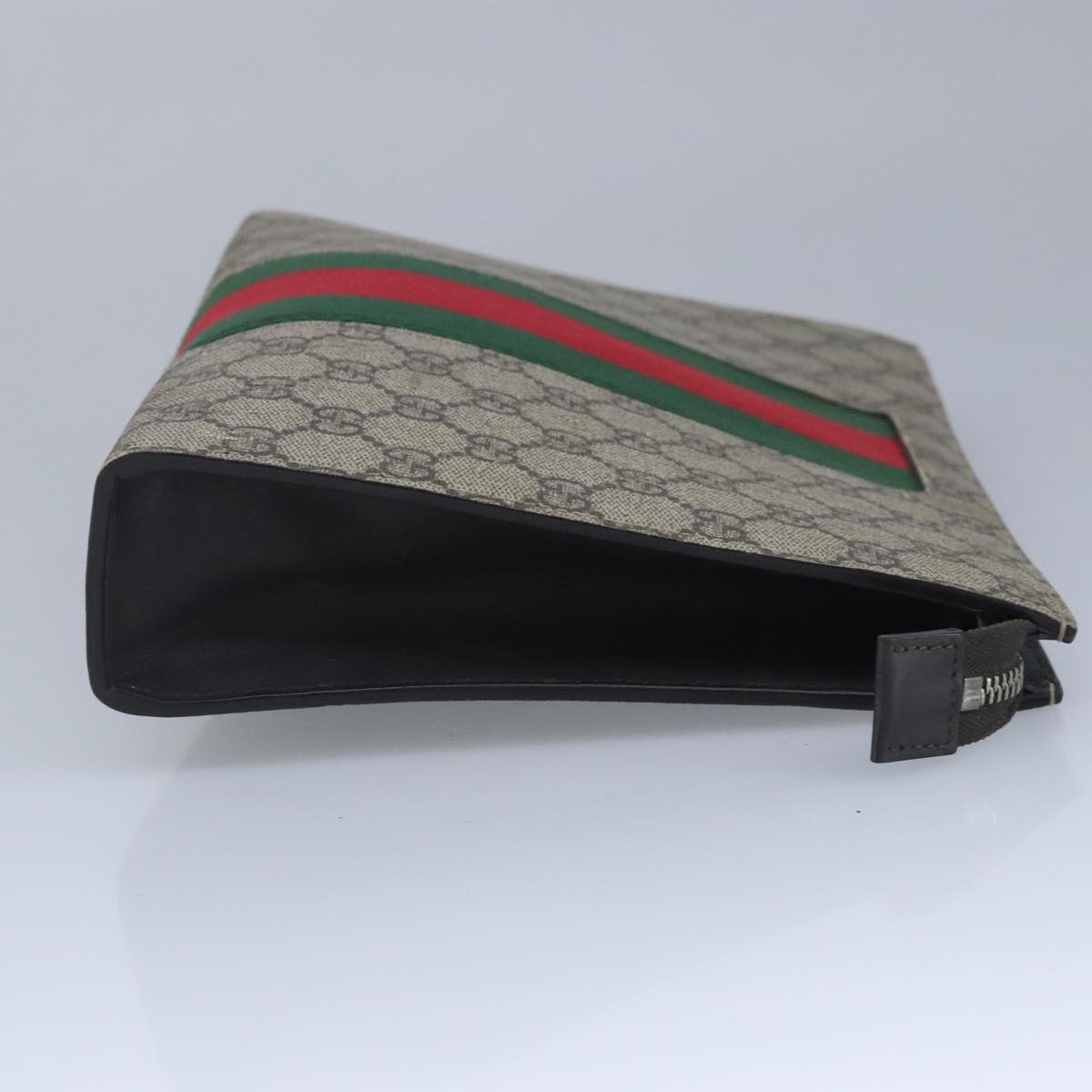 GUCCI GG Supreme Web Sherry Line Clutch Bag PVC Beige Red 99029