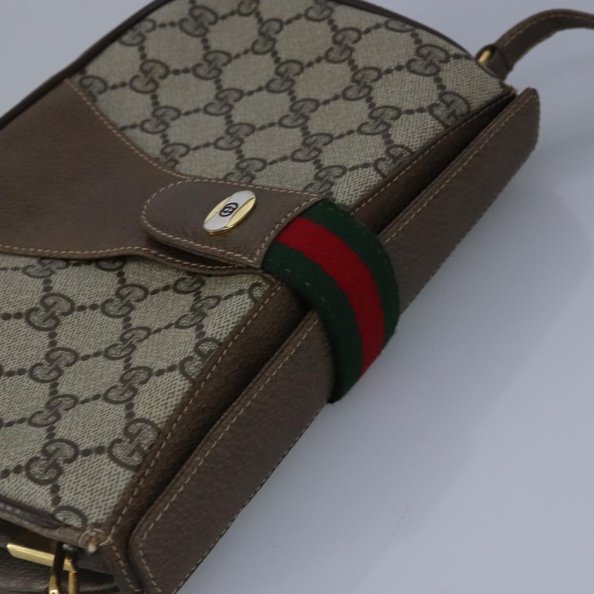 GUCCI GG Supreme Web Sherry Line Shoulder Bag PVC Beige Red 99030