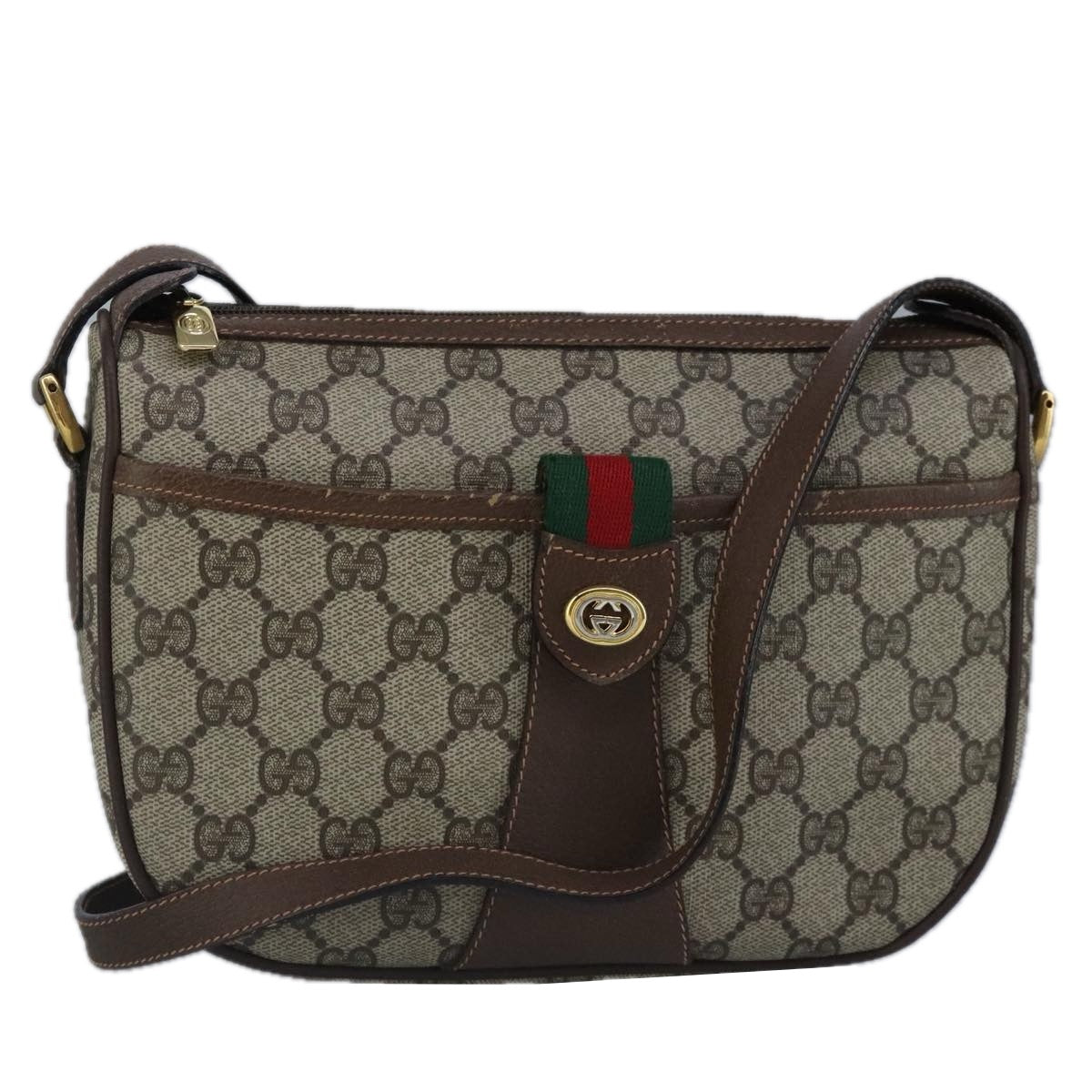 GUCCI GG Supreme Web Sherry Line Shoulder Bag PVC Beige Red 99031