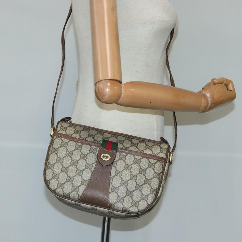 GUCCI GG Supreme Web Sherry Line Shoulder Bag PVC Beige Red 99031