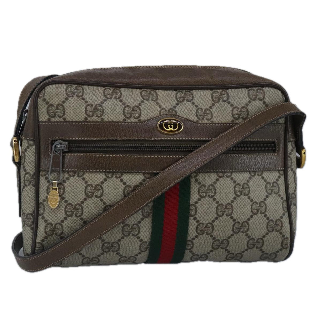 GUCCI GG Supreme Web Sherry Line Shoulder Bag PVC Beige Red 99032
