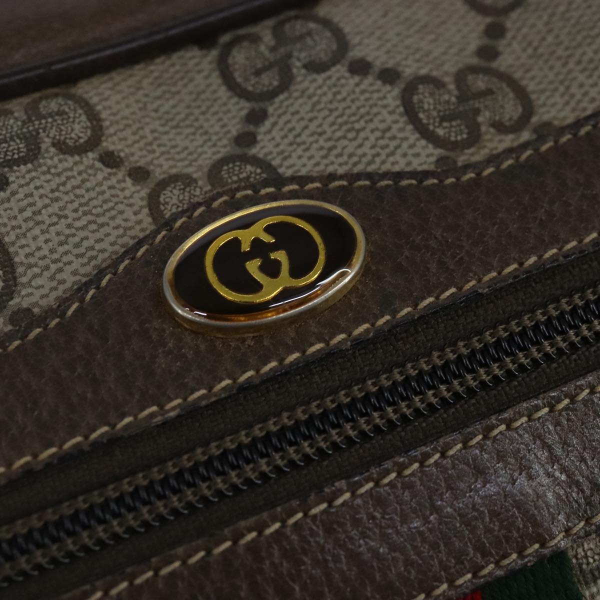 GUCCI GG Supreme Web Sherry Line Shoulder Bag PVC Beige Red 99032