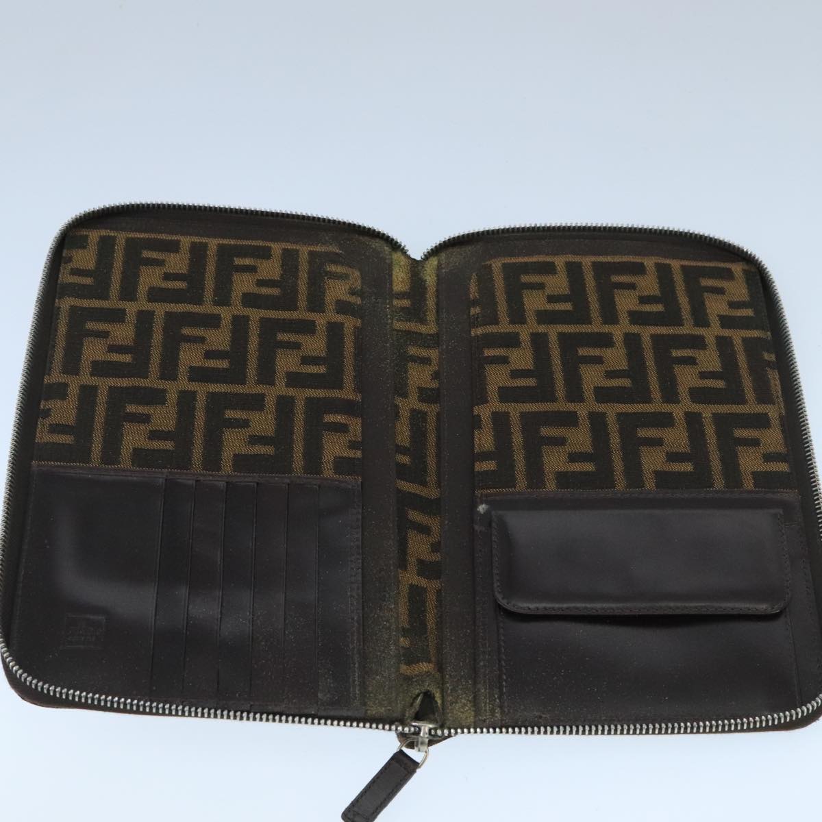 FENDI Zucca Canvas Travel Pouch Brown Black gold 99040