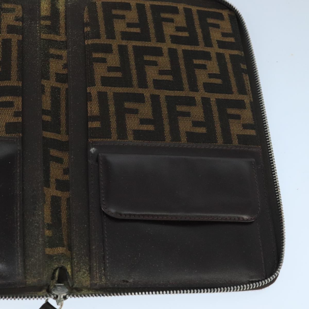 FENDI Zucca Canvas Travel Pouch Brown Black gold 99040
