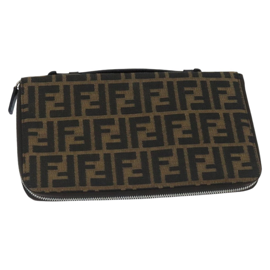 FENDI Zucca Canvas Travel Pouch Brown Black gold 99040
