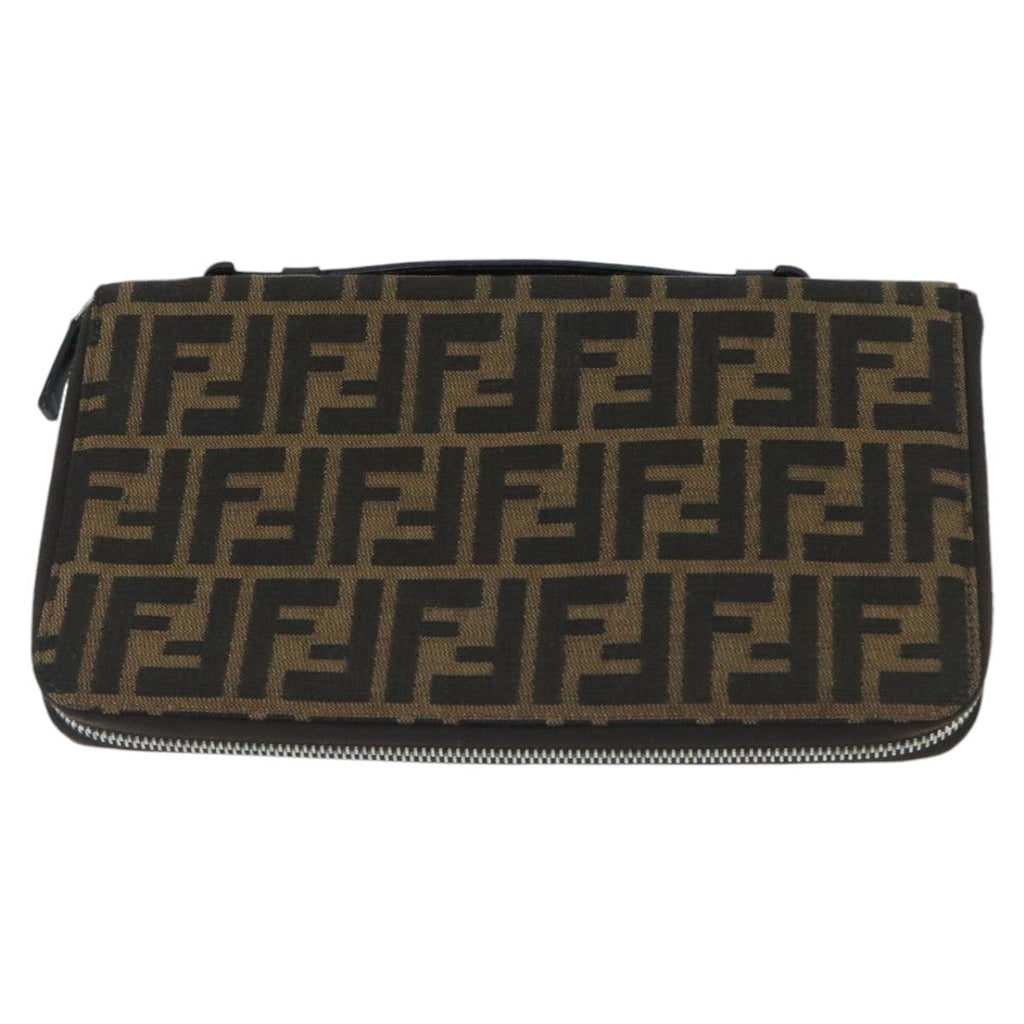 FENDI Zucca Canvas Travel Pouch Brown Black gold 99040