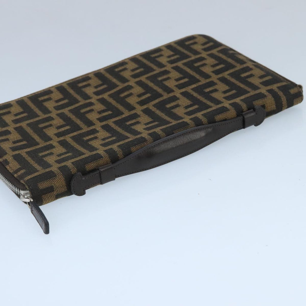 FENDI Zucca Canvas Travel Pouch Brown Black gold 99040