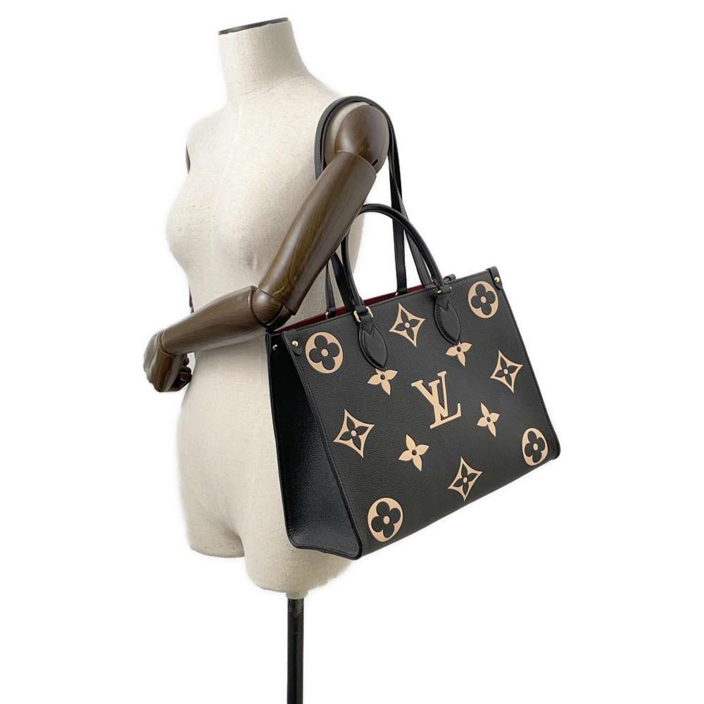 LOUIS VUITTON Onthego Noir/Beige M45495 Bicolor Monogram Empreinte Leather Size MM
