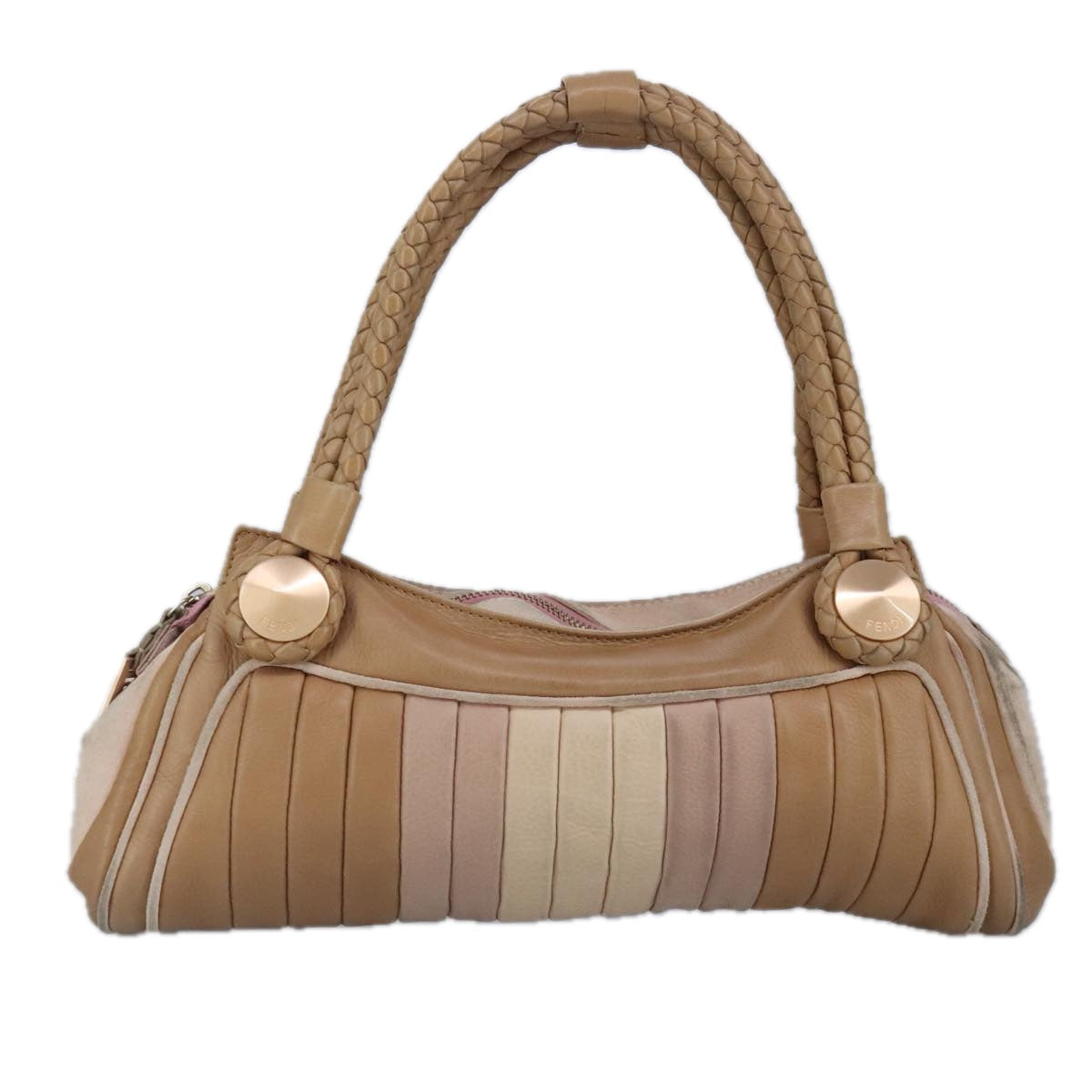 FENDI Hand Bag Leather Beige 99133