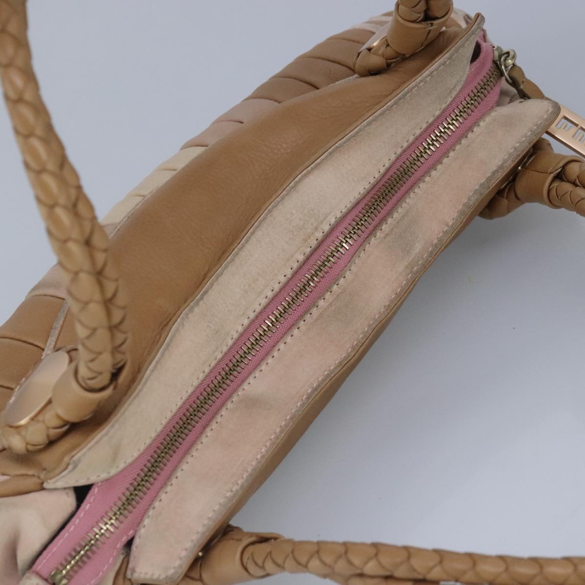 FENDI Hand Bag Leather Beige 99133