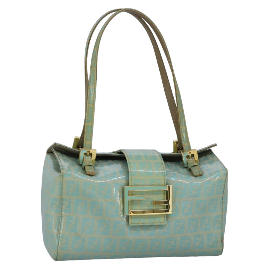FENDI Zucchino Canvas Hand Bag Patent leather Green 99134