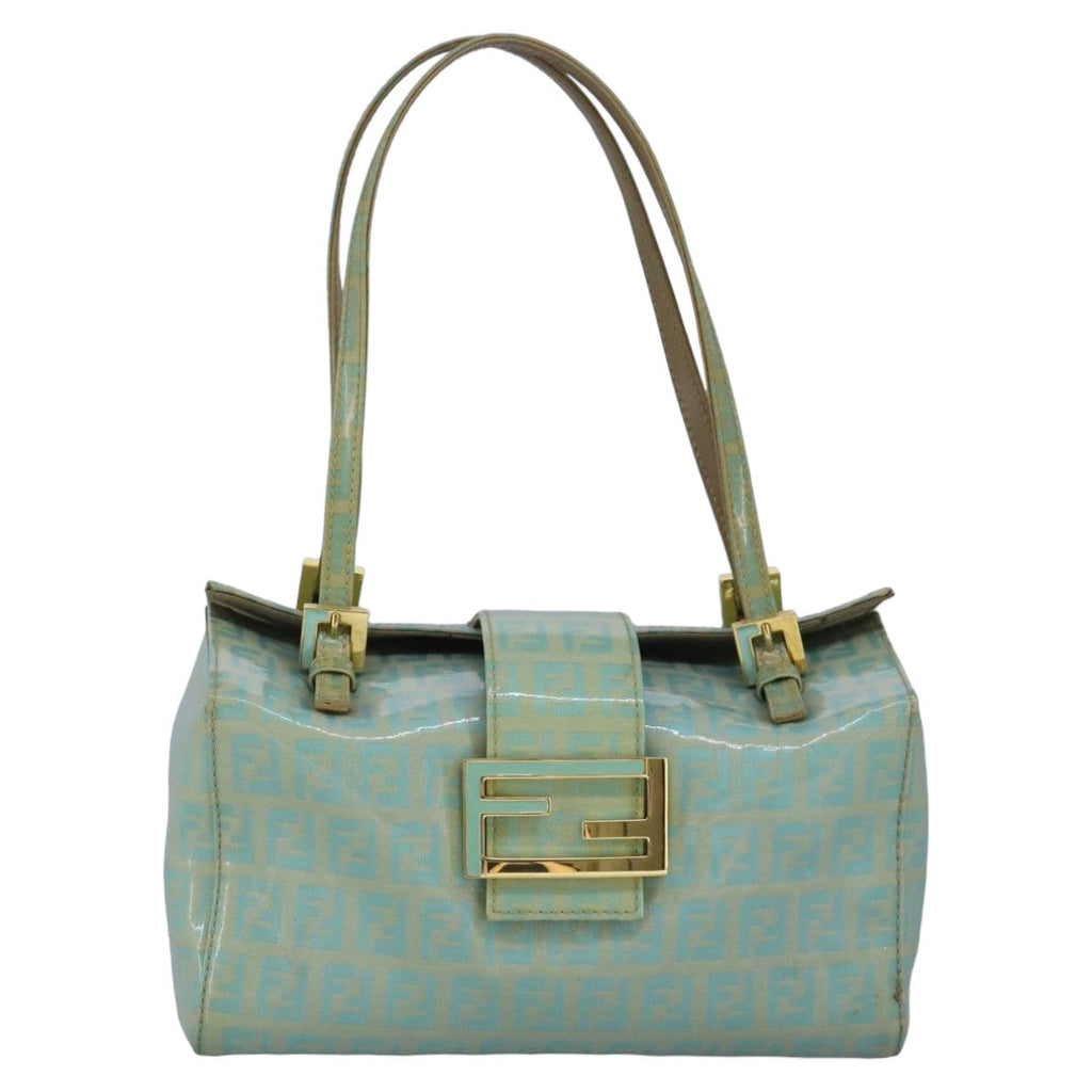 FENDI Zucchino Canvas Hand Bag Patent leather Green 99134