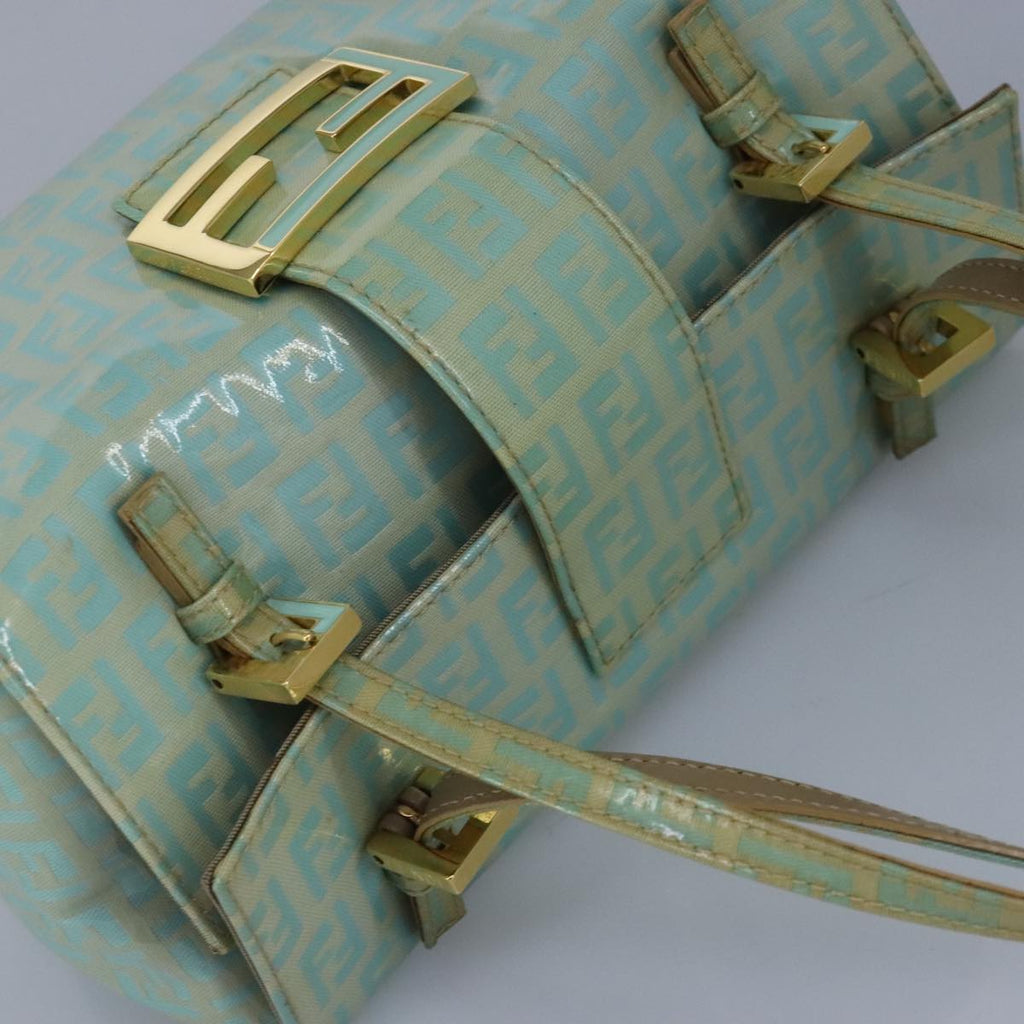 FENDI Zucchino Canvas Hand Bag Patent leather Green 99134