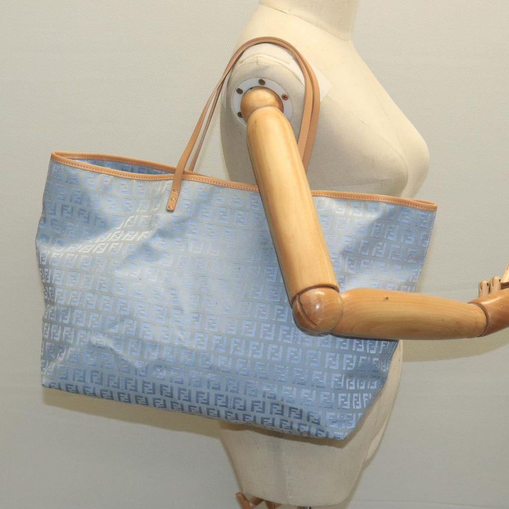 FENDI Zucchino Canvas Tote Bag Blue Silver 99135