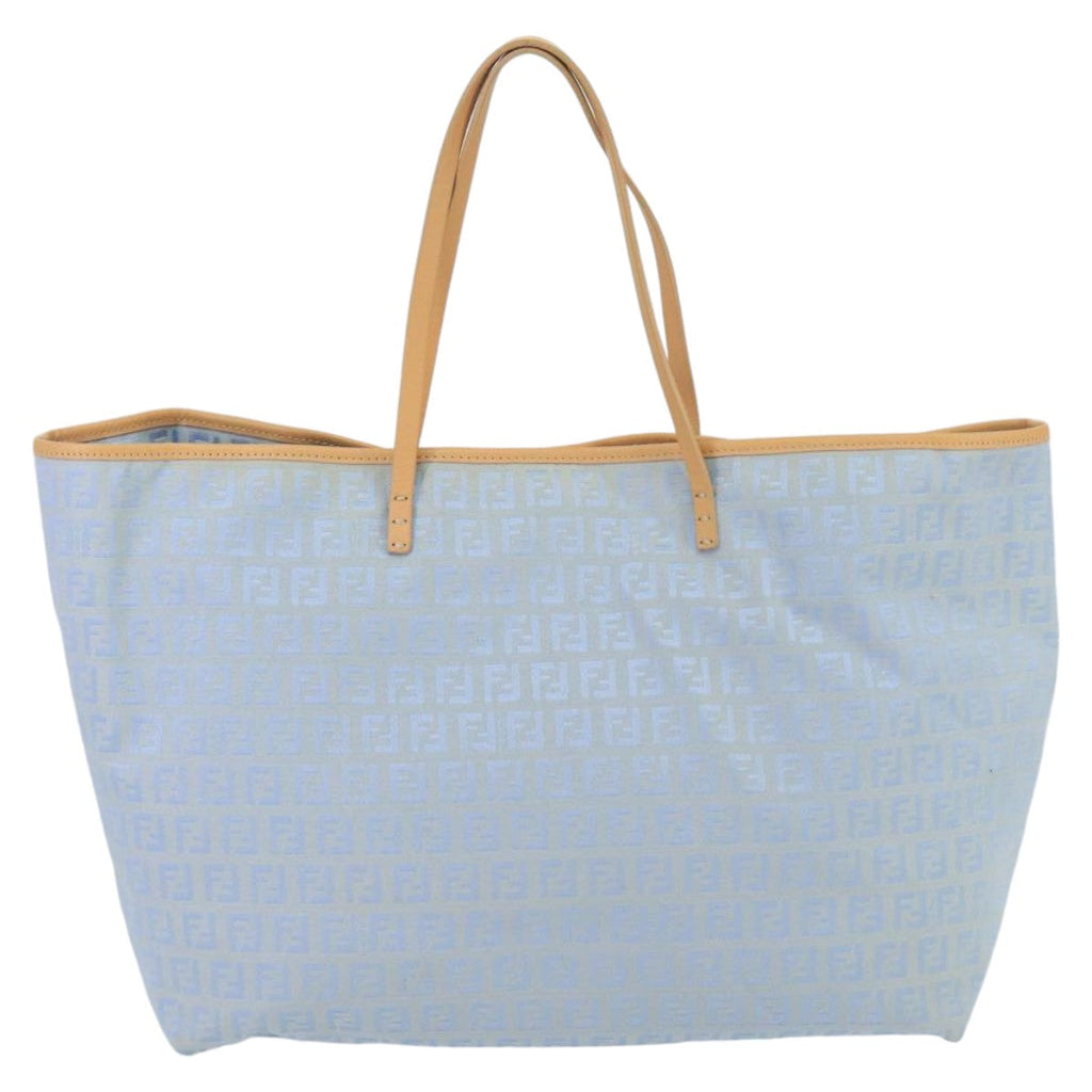 FENDI Zucchino Canvas Tote Bag Blue Silver 99135