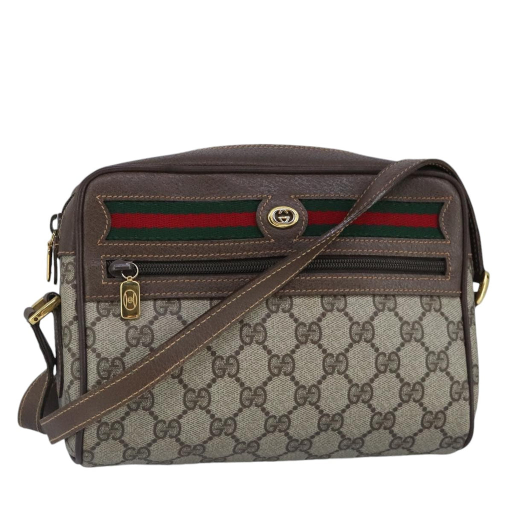 GUCCI GG Supreme Web Sherry Line Shoulder Bag PVC Beige Red 99136