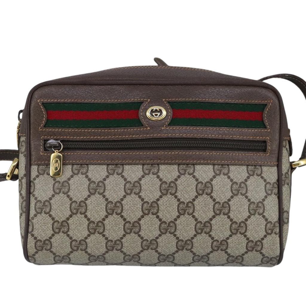 GUCCI GG Supreme Web Sherry Line Shoulder Bag PVC Beige Red 99136