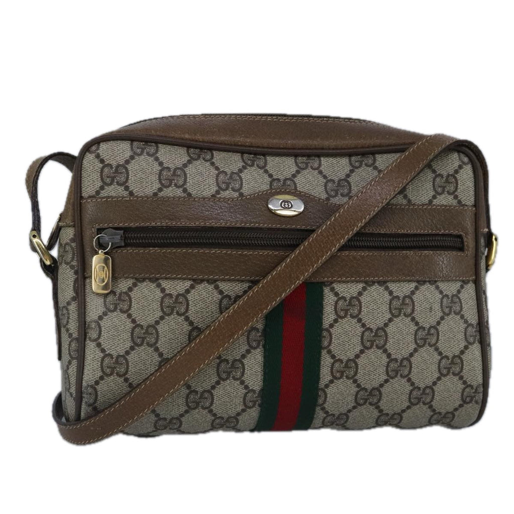 GUCCI GG Supreme Web Sherry Line Shoulder Bag PVC Beige Red 99137