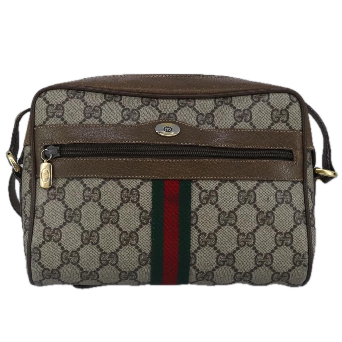 GUCCI GG Supreme Web Sherry Line Shoulder Bag PVC Beige Red 99137