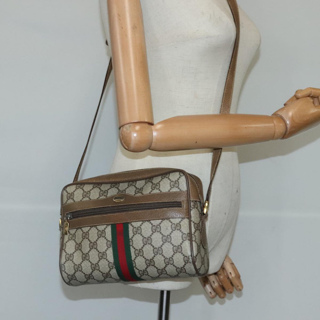 GUCCI GG Supreme Web Sherry Line Shoulder Bag PVC Beige Red 99137