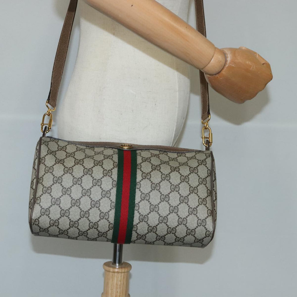GUCCI GG Supreme Web Sherry Line Shoulder Bag PVC Beige Red 99138