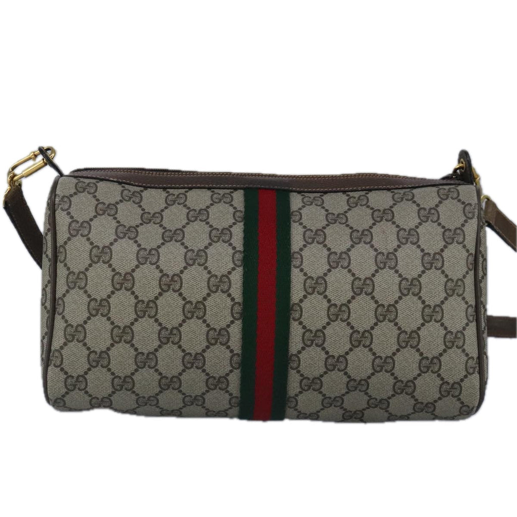 GUCCI GG Supreme Web Sherry Line Shoulder Bag PVC Beige Red 99138