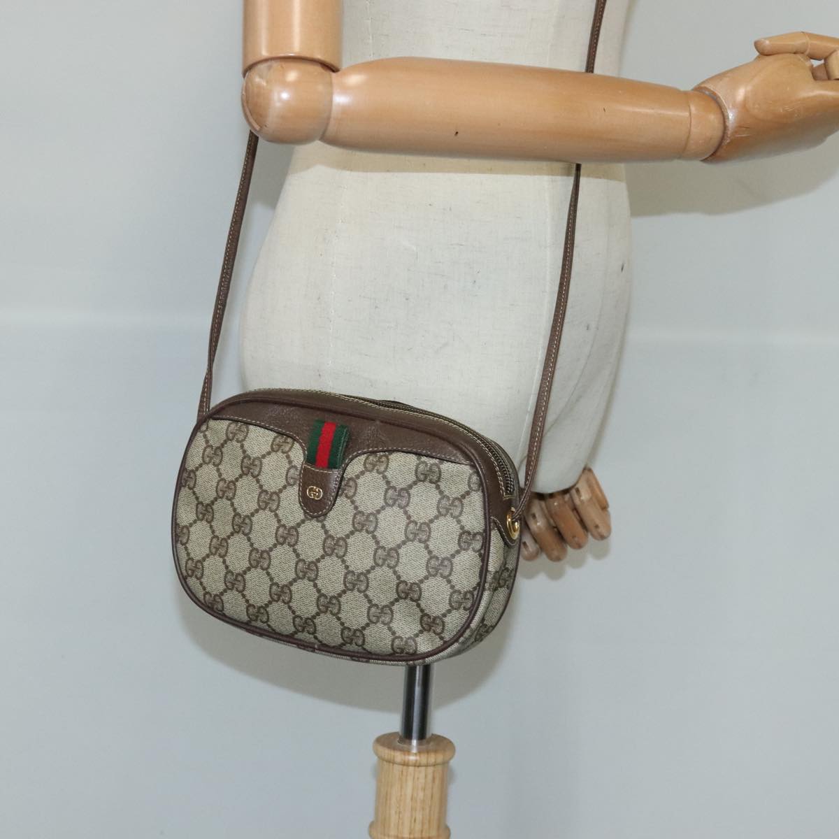 GUCCI GG Supreme Web Sherry Line Shoulder Bag PVC Beige Red 99139