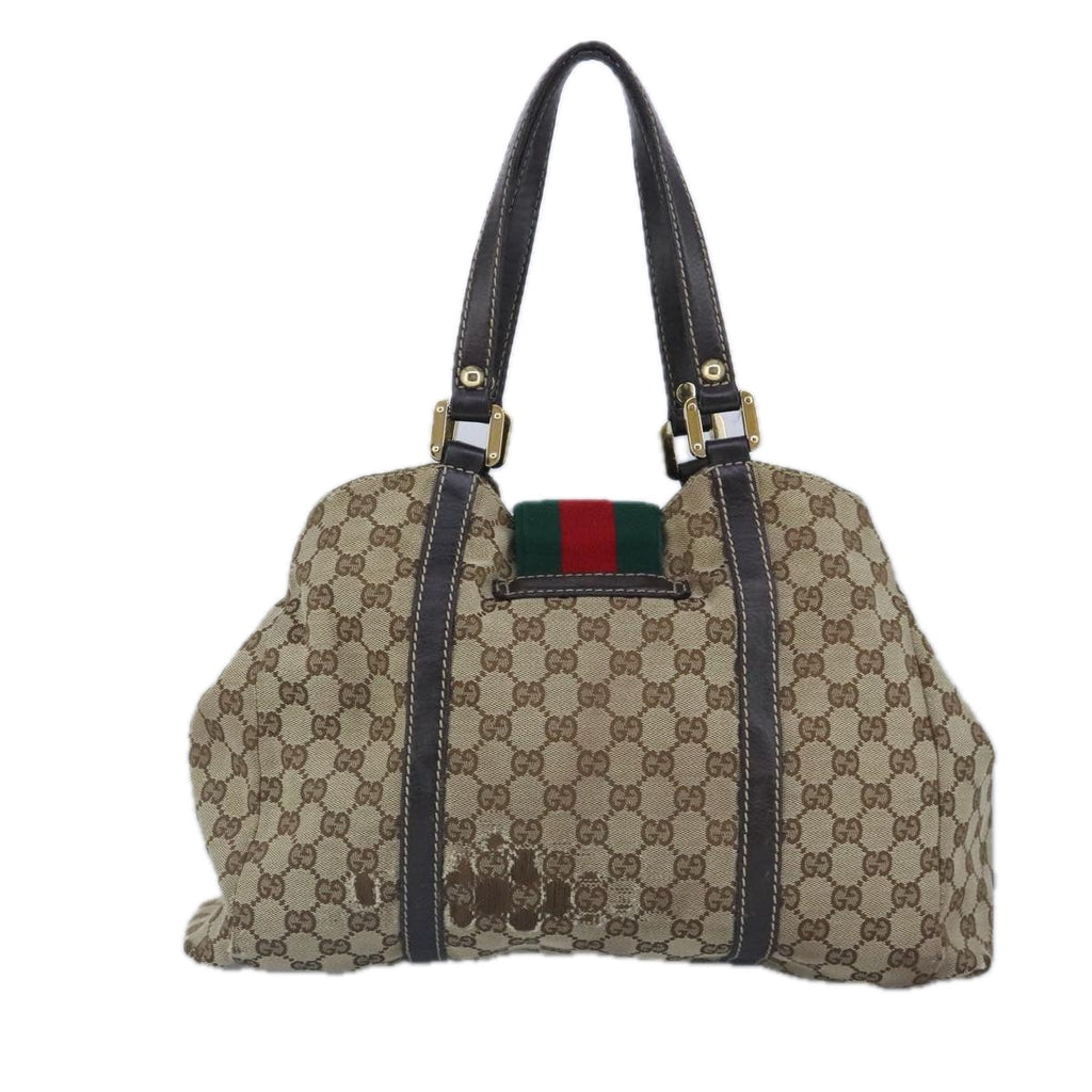 GUCCI GG Canvas Hand Bag Web Sherry Line Beige Gold 211935 99143