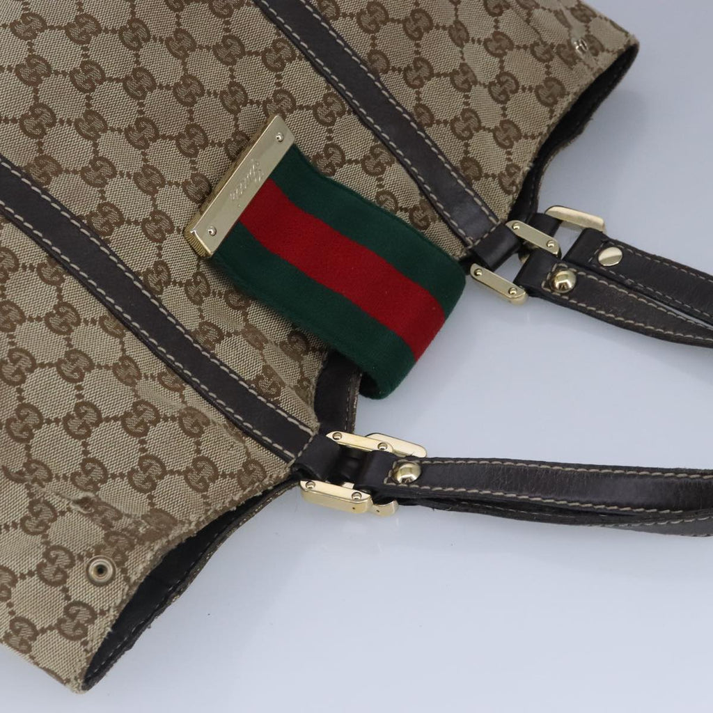 GUCCI GG Canvas Hand Bag Web Sherry Line Beige Gold 211935 99143