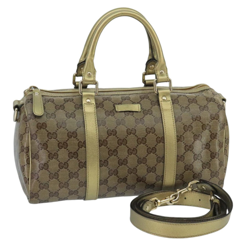 GUCCI GG Crystal Hand Bag 2way Beige Gold 203696 99145