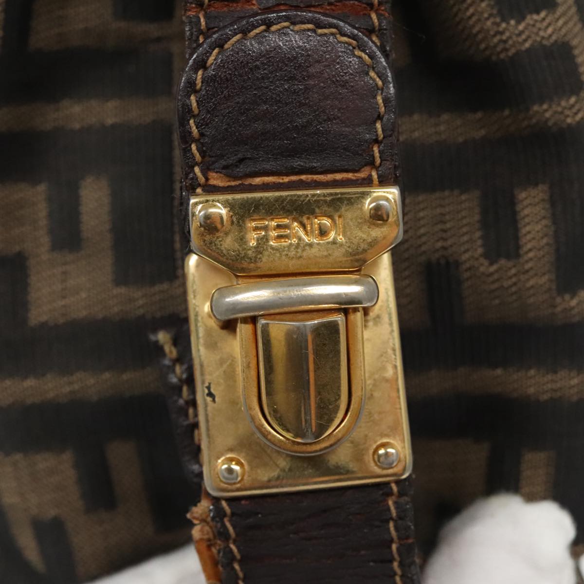 FENDI Zucca Canvas Vanity Pouch Brown Black gold 99147