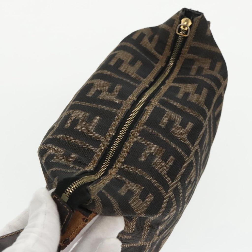 FENDI Zucca Canvas Vanity Pouch Brown Black gold 99147