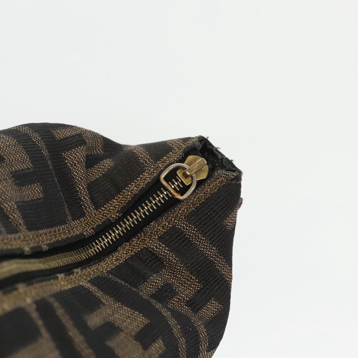 FENDI Zucca Canvas Vanity Pouch Brown Black gold 99147