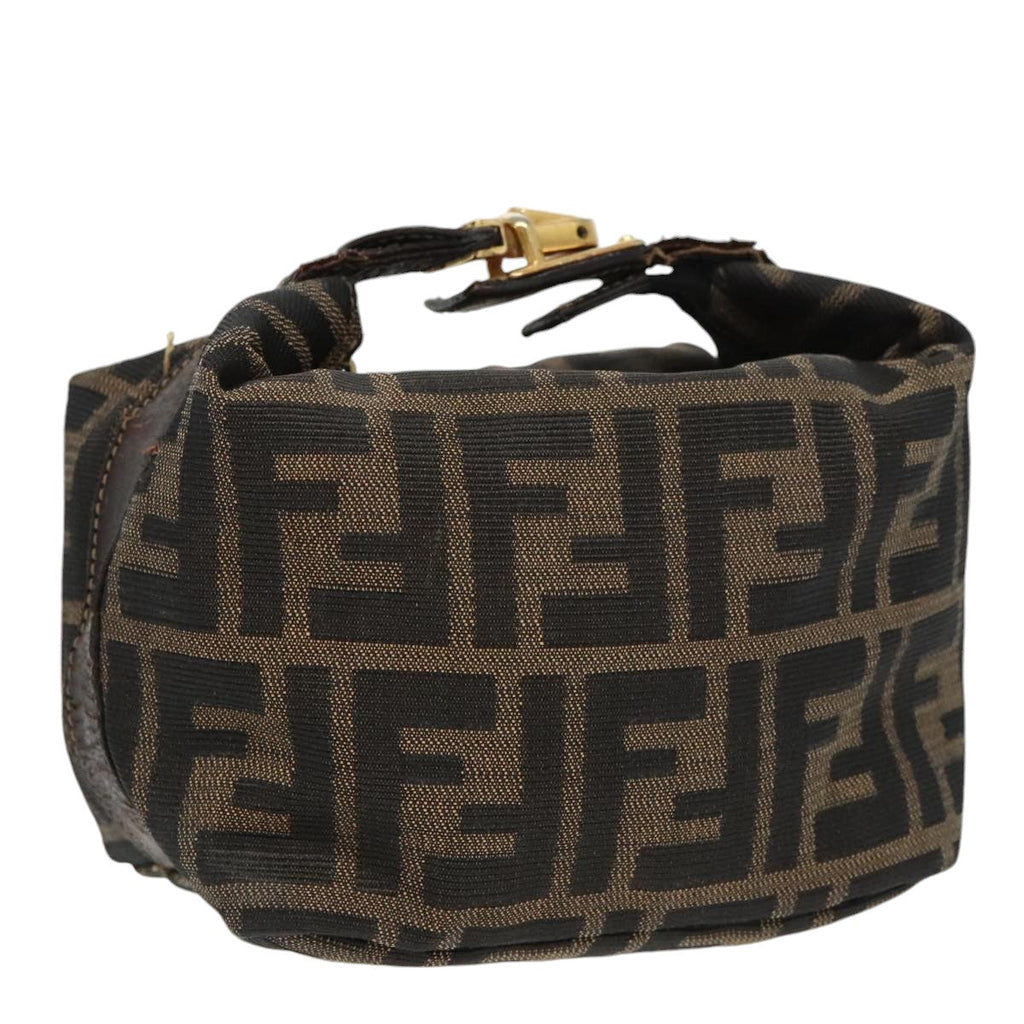 FENDI Zucca Canvas Vanity Pouch Brown Black gold 99147