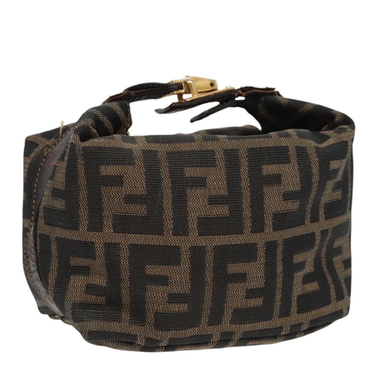 FENDI Zucca Canvas Vanity Pouch Brown Black gold 99147
