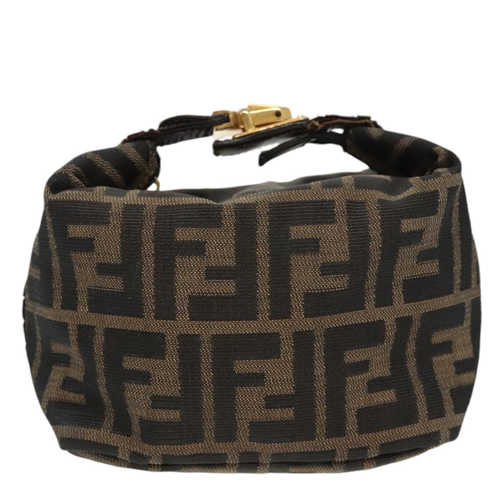FENDI Zucca Canvas Vanity Pouch Brown Black gold 99147