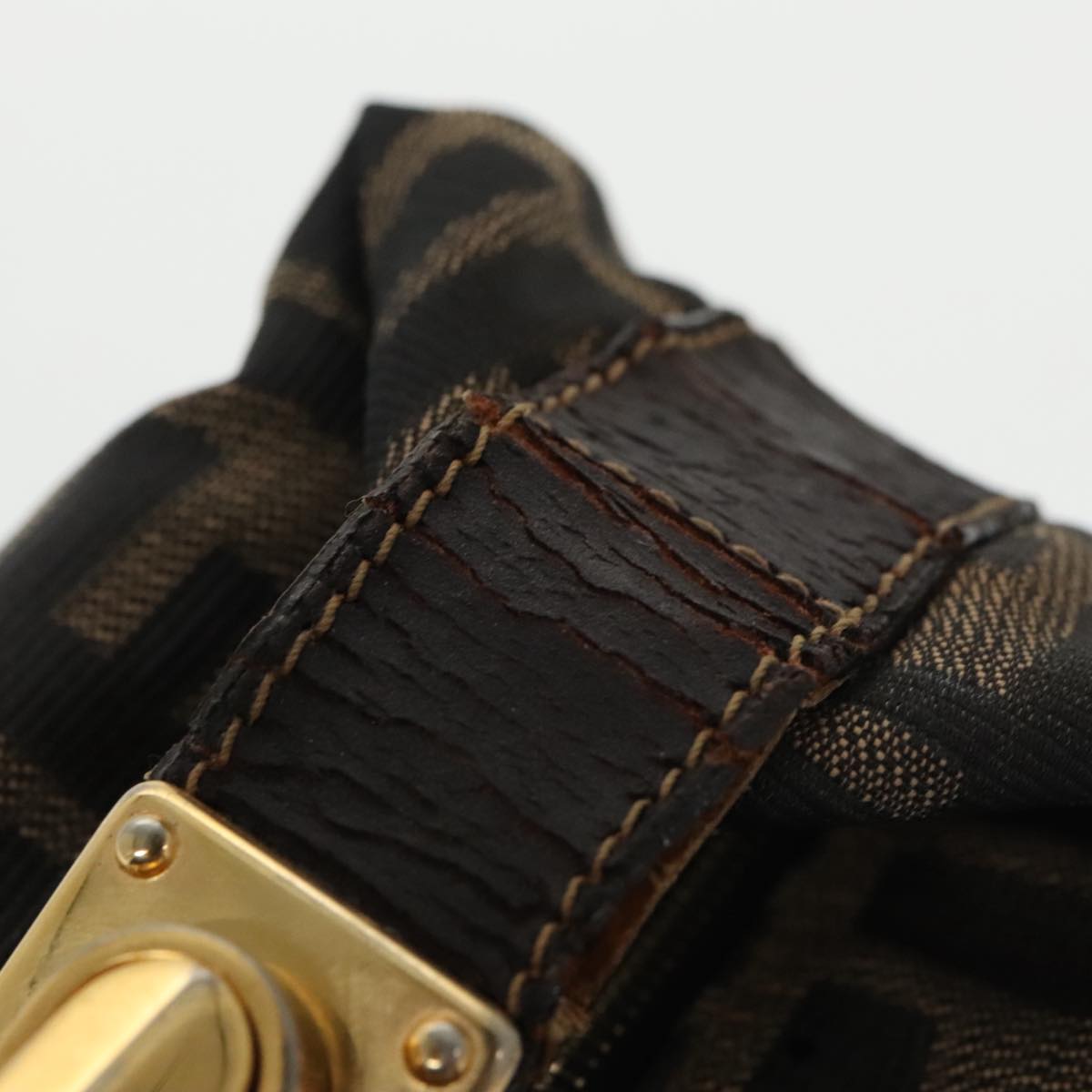 FENDI Zucca Canvas Vanity Pouch Brown Black gold 99147