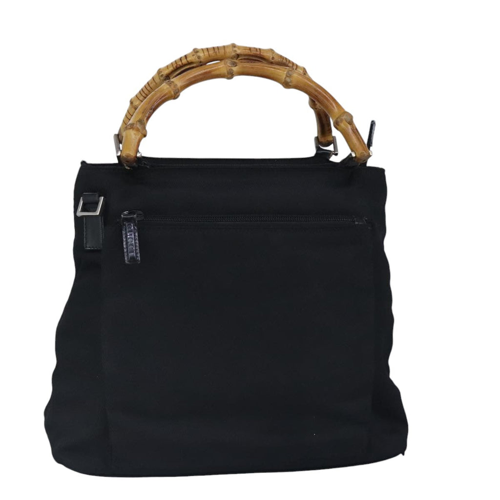 GUCCI Bamboo Hand Bag Nylon 2way Black Silver 99165