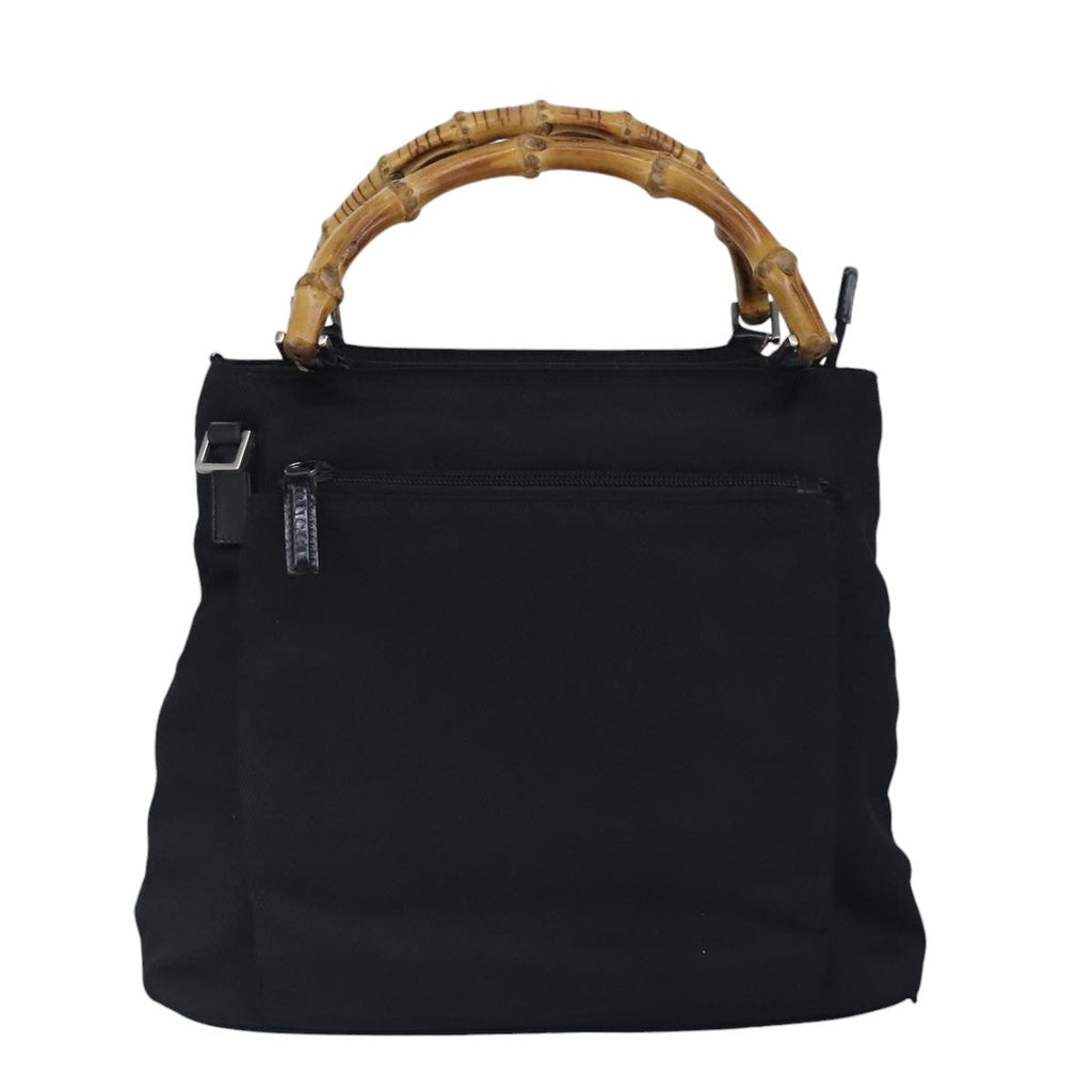GUCCI Bamboo Hand Bag Nylon 2way Black Silver 99165