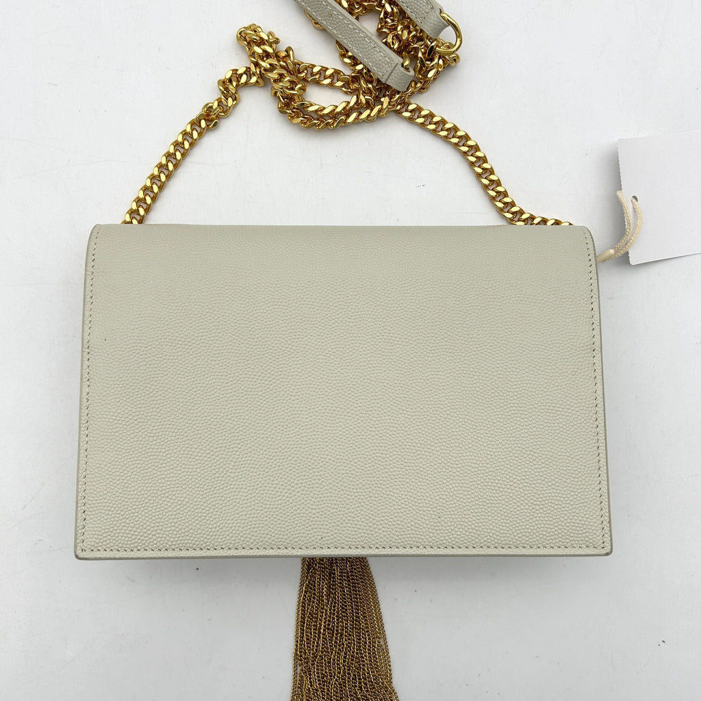 Pre-owned SAINT LAURENT Grain De Poudre Small Classic Monogram Kate Tassel Satchel Crema Soft WD255108