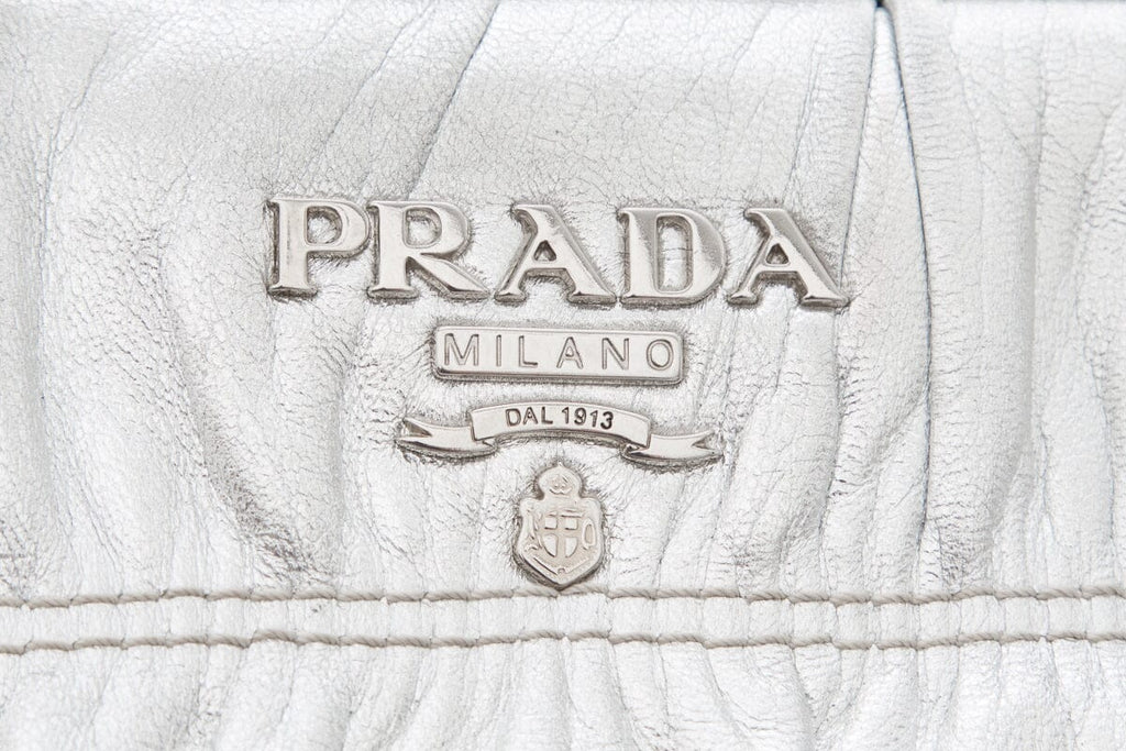 Prada Silver Leather Top Handle Handbag