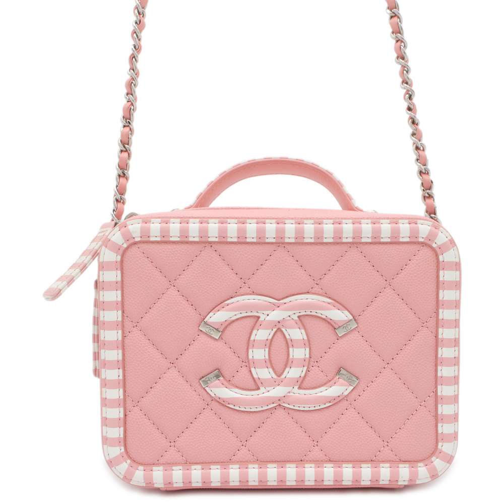 CHANEL CC Fidigree Chain Vanity Bag Pink/WhiteA93342 Caviar Leather Size Small