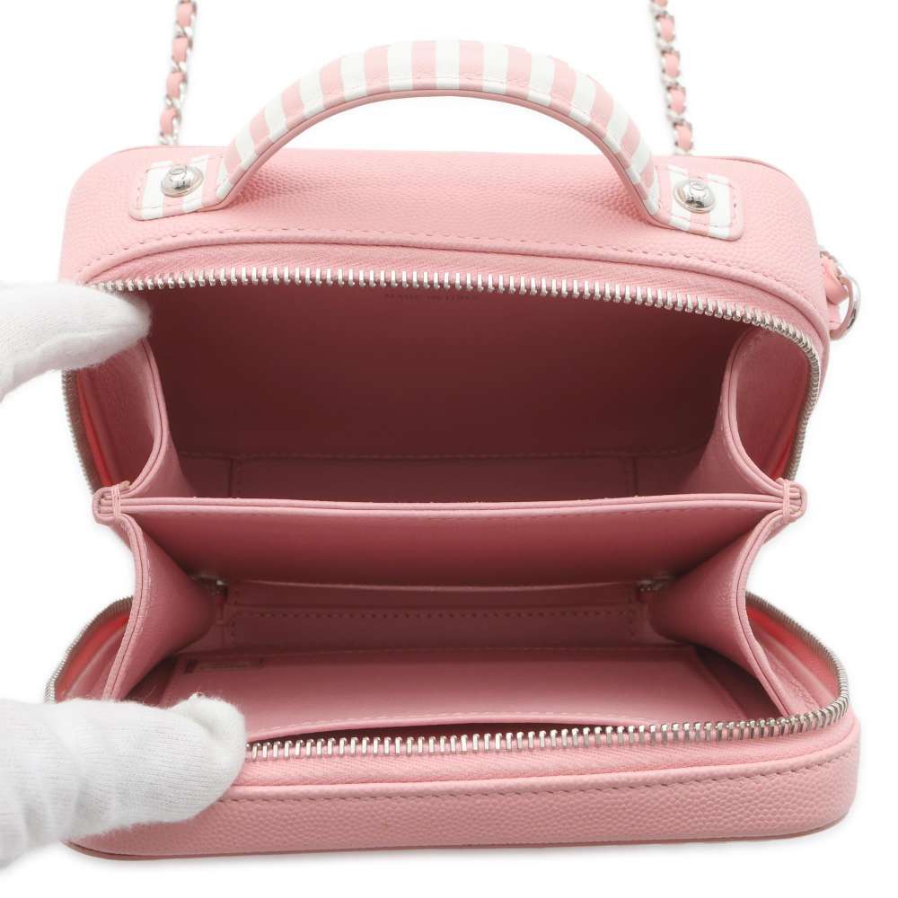 CHANEL CC Fidigree Chain Vanity Bag Pink/WhiteA93342 Caviar Leather Size Small