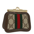 GUCCI GG Supreme Web Sherry Line Coin Purse PVC Beige Gold Red 99225