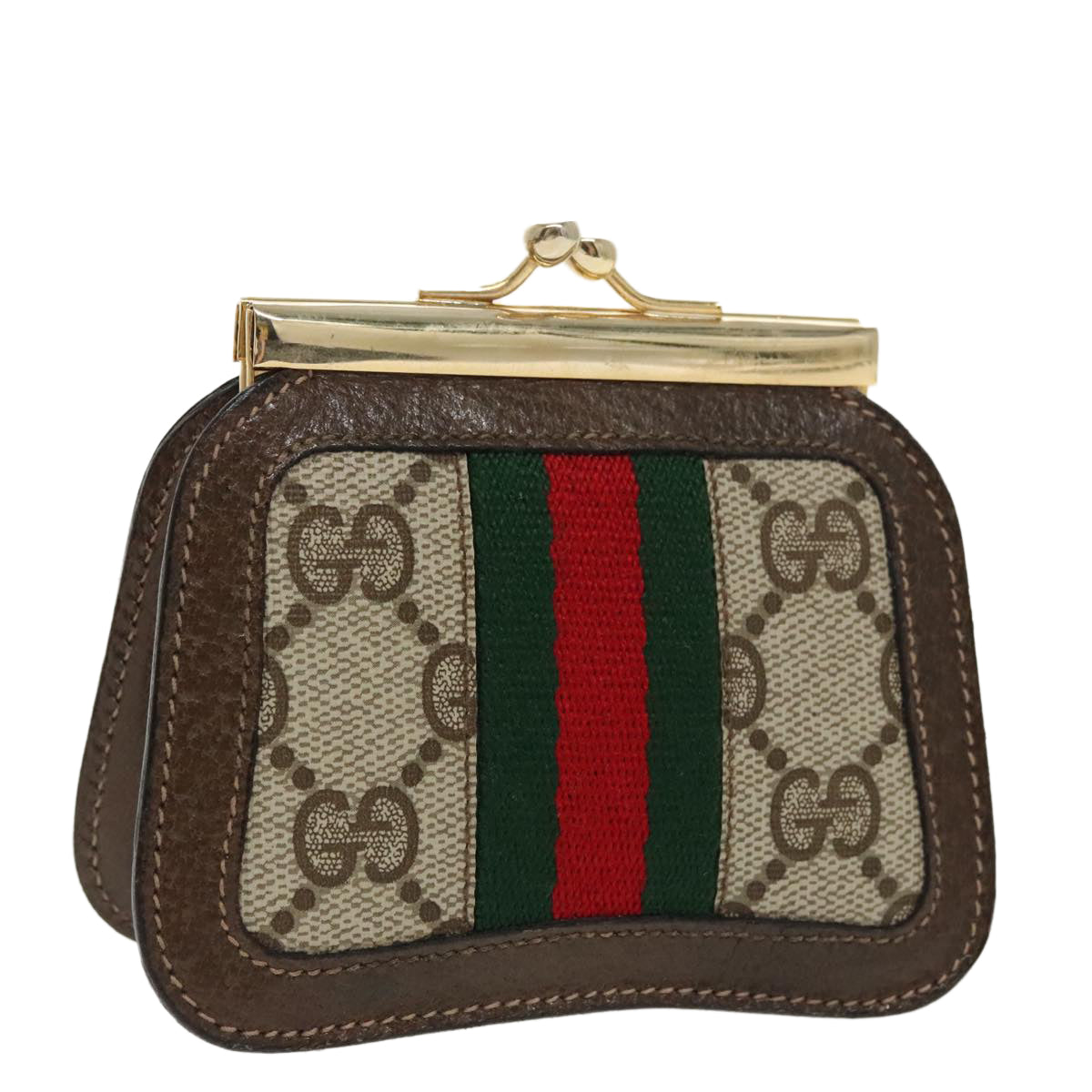 GUCCI GG Supreme Web Sherry Line Coin Purse PVC Beige Gold Red 99225