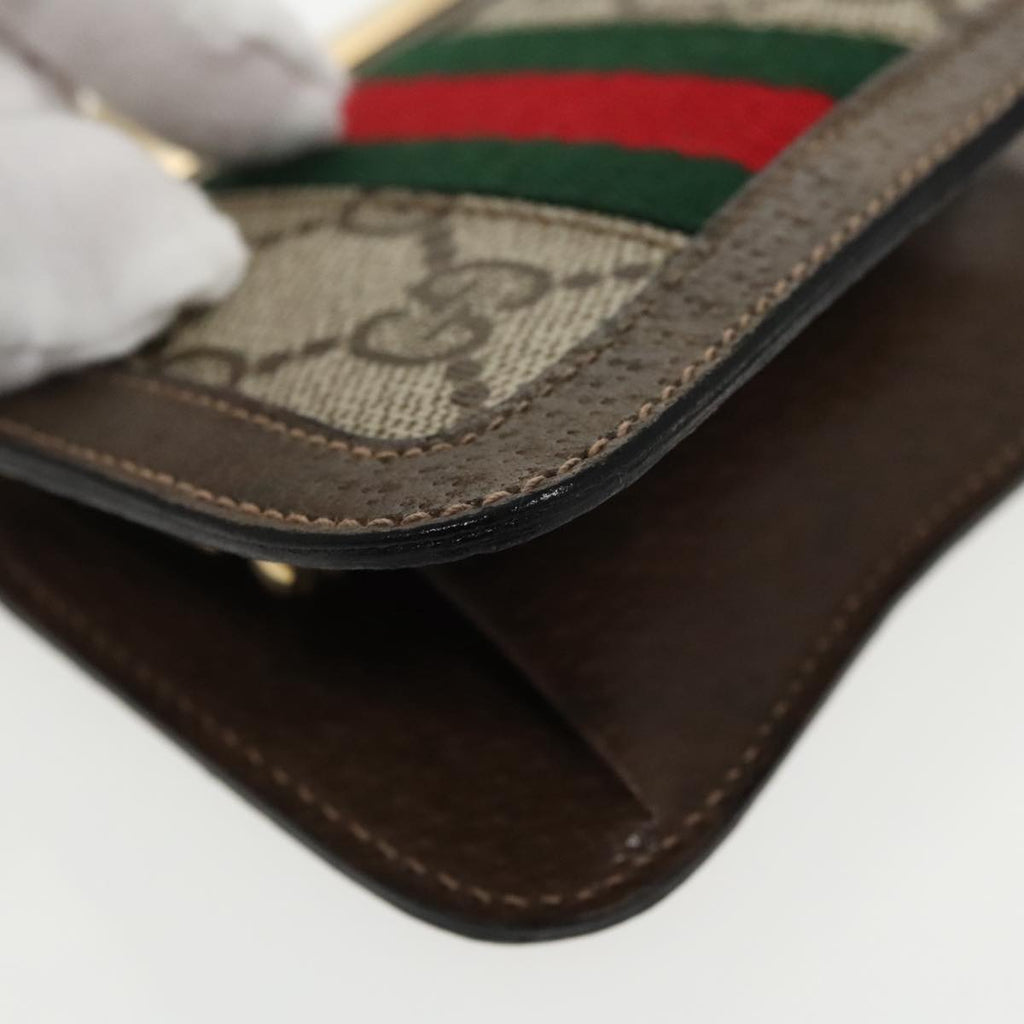 GUCCI GG Supreme Web Sherry Line Coin Purse PVC Beige Gold Red 99225