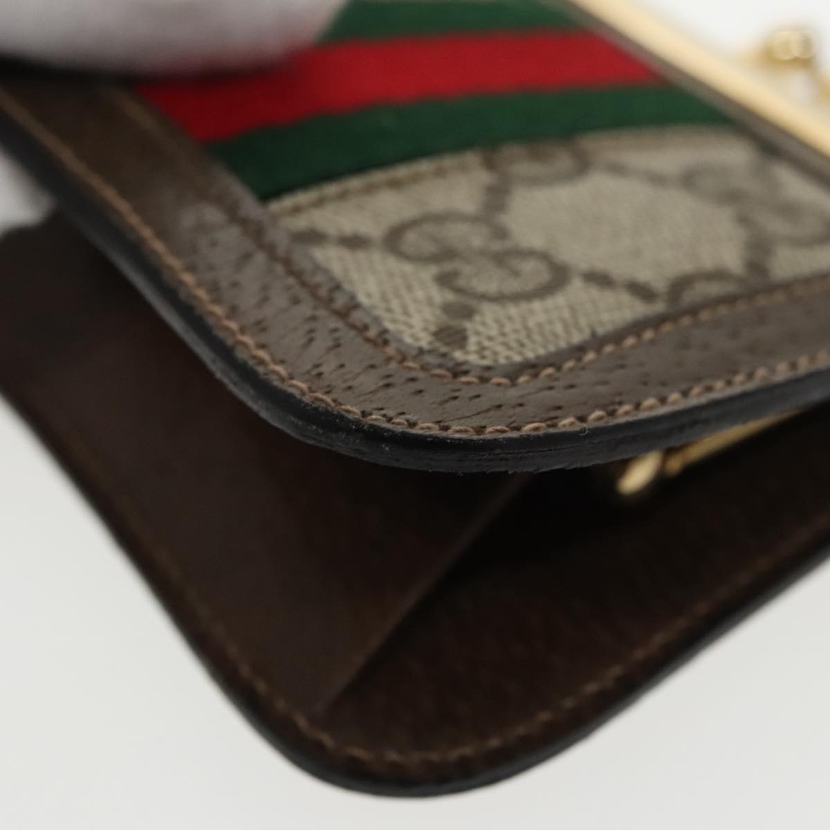 GUCCI GG Supreme Web Sherry Line Coin Purse PVC Beige Gold Red 99225
