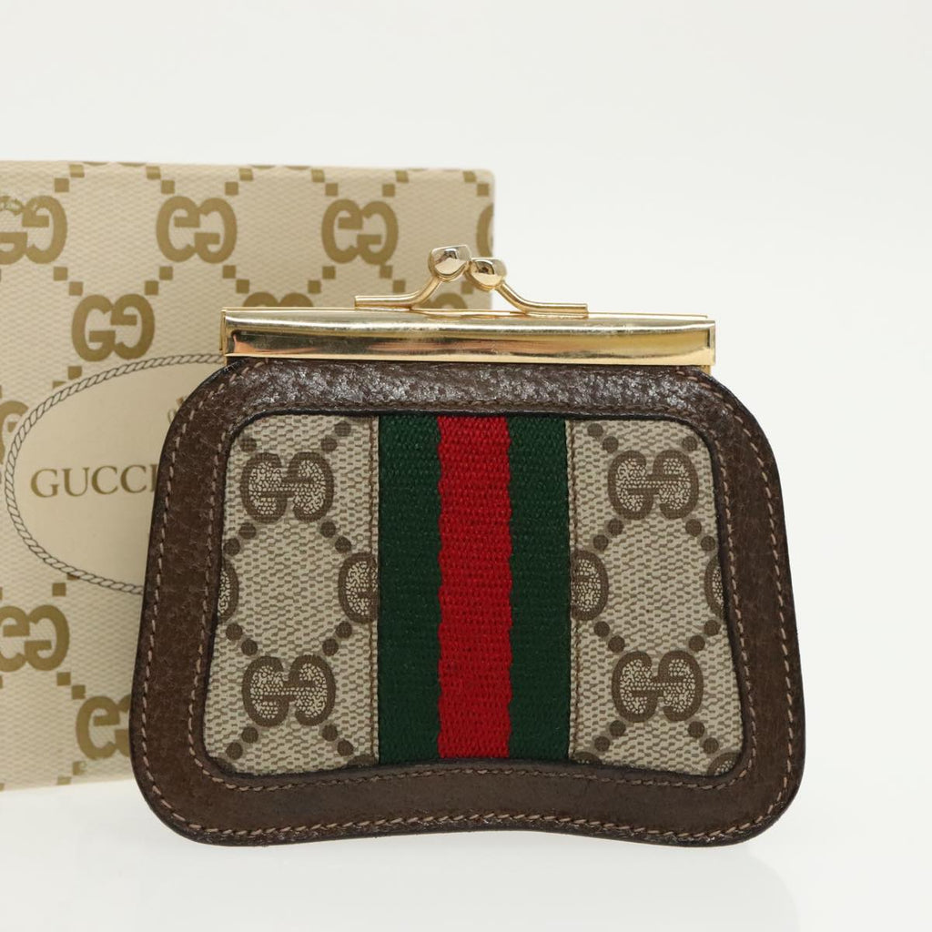 GUCCI GG Supreme Web Sherry Line Coin Purse PVC Beige Gold Red 99225